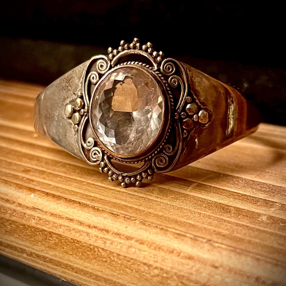 Vintage-Style Silver Ring with Clear Gemstone